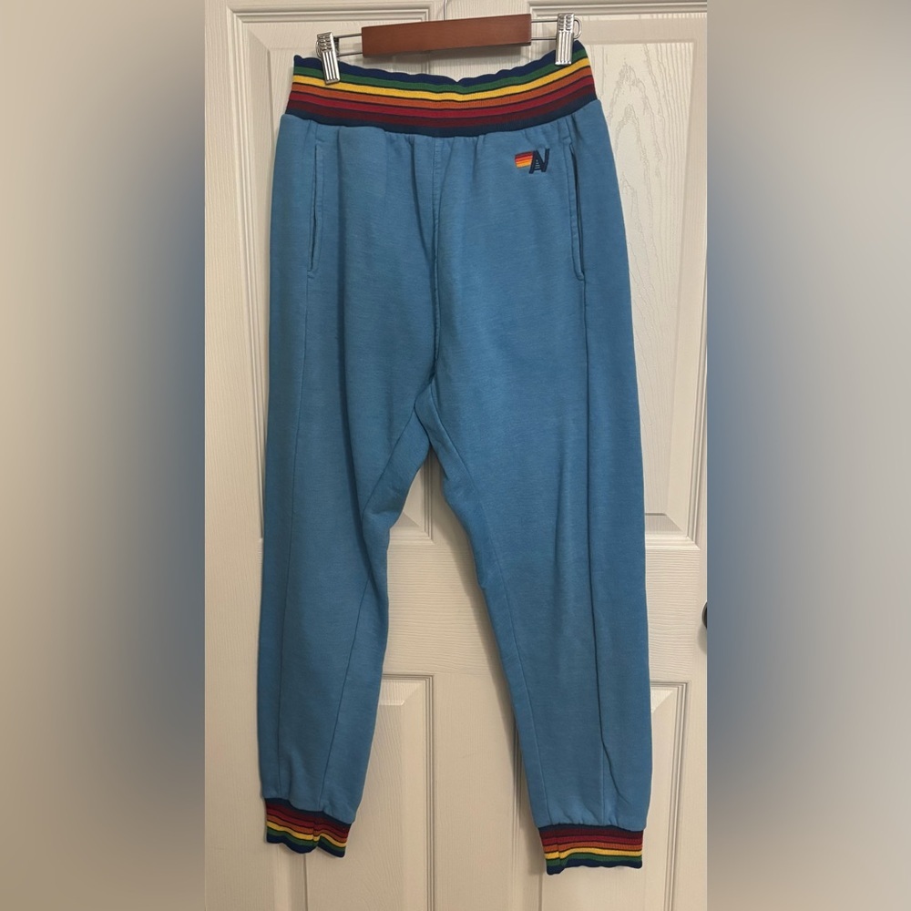 Aviator Nation | Women’s Rainbow Ribbed Sweatpants Blue Sz M